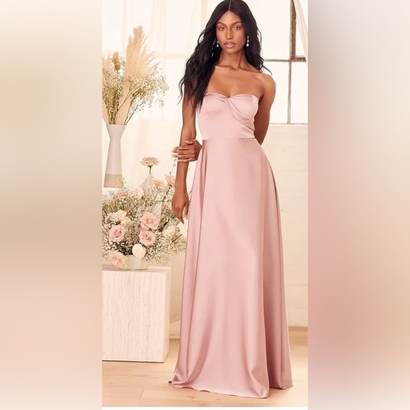 Lulus Real Romantic Light Rose Satin Strapless Maxi Dress - Picture 1 of 5